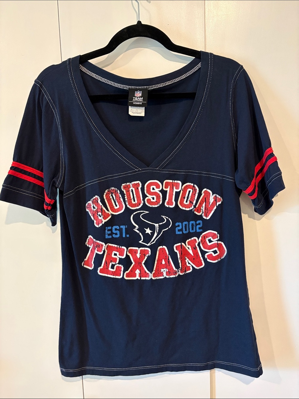 NFL Houston Texans Navy Short Sleeve V-Neck Tee with Red Accents - Picture 1 of 4